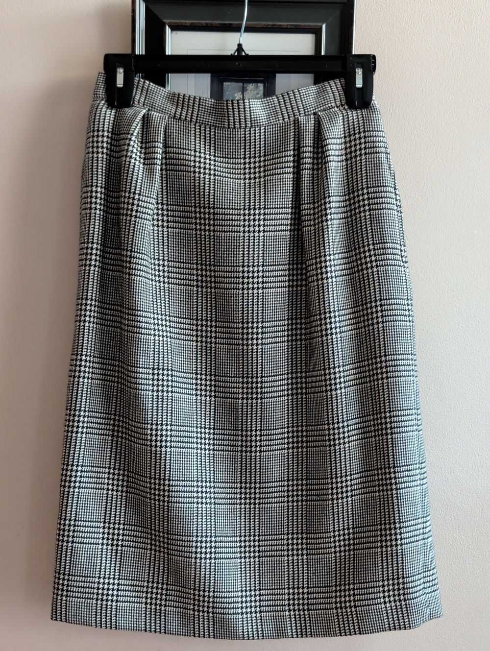 Emilio Bravini Vintage Black and White Plaid Houndstooth Wool Pencil Skirt